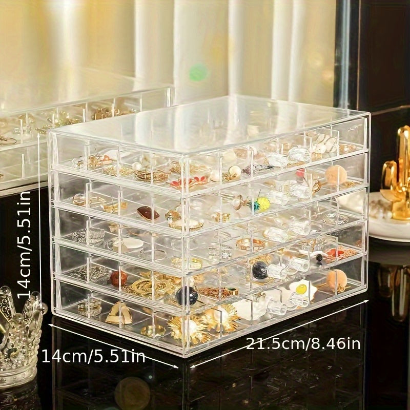 Three-Layer Jewelry Organizer with 72 Listed Compartments for Earrings, Rings and Small Accessories, Clear Storage Design with Optional Blank Painting Template