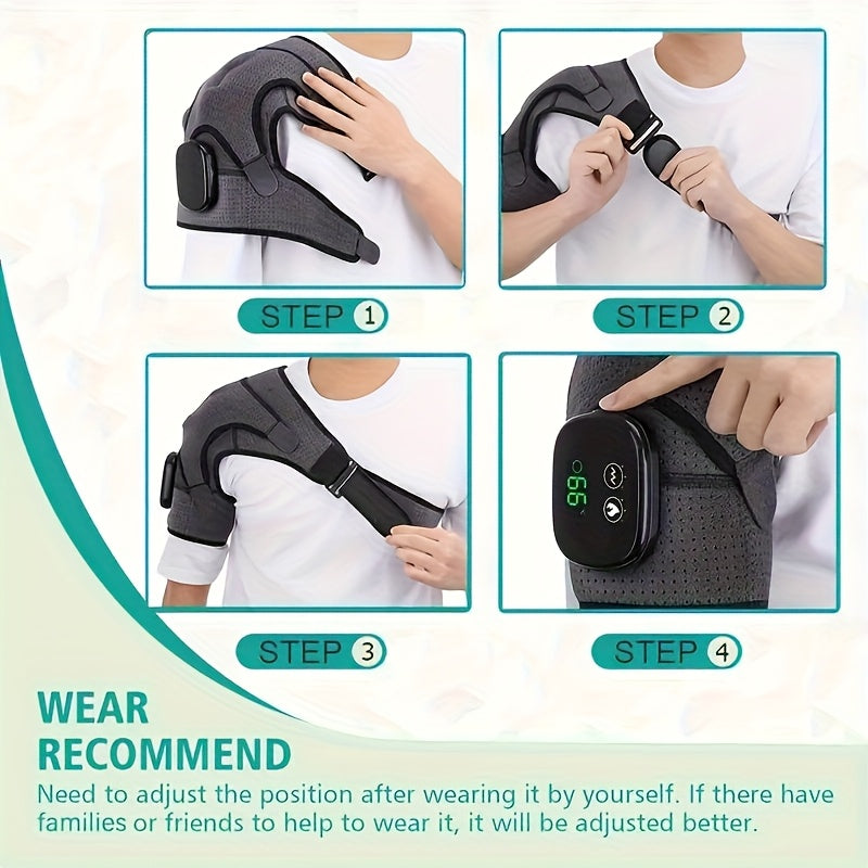 Shoulder Heating Pad Wrap with Wireless Vibration Massage, 3 Heat and 3 Vibration Settings, Adjustable Straps for Shoulder and Knee Use at Home or Travel