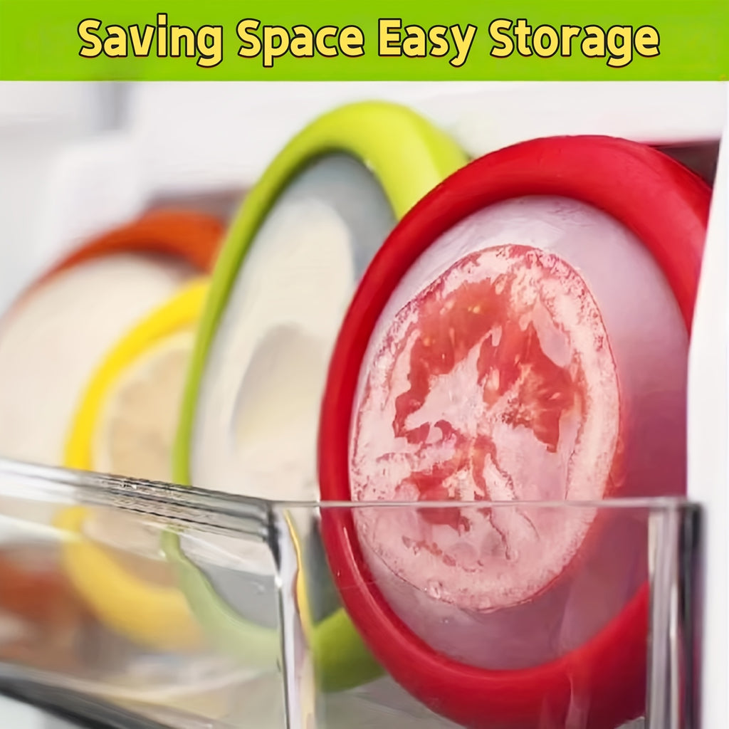 Eight-Piece Reusable Fruit and Veggie Saver Set, Refrigerator Storage Boxes with Listed Airtight Sealing Design for Avocado, Onion, Tomato, Lemon and Garlic
