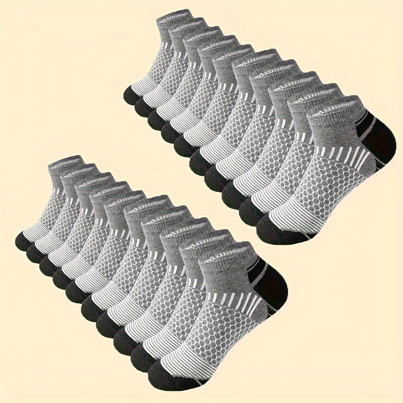 Bulk Men's Low-Cut Socks, 20-Pair Polyester Athletic and Casual Multipack in Light Gray or Blue-Labeled One-Size Options for Gym Days and Everyday Outfits
