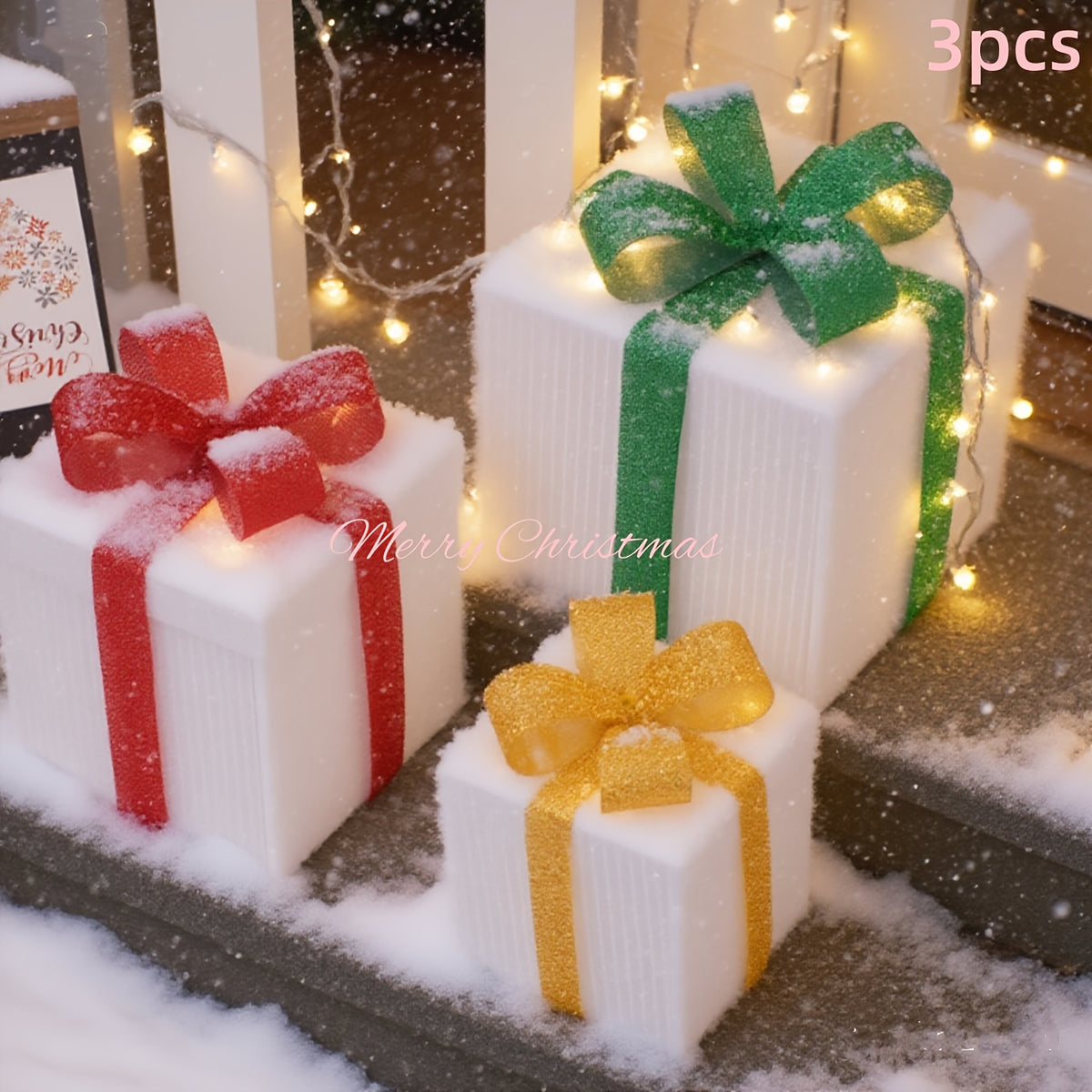 Christmas Gift Box Lights, 3-Pack 75-LED Warm Holiday Decoration with Remote Control, Timer and 8 Lighting Modes for Indoor and Outdoor Displays