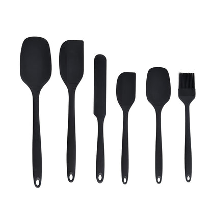 Silicone Baking Utensil Set, Six-Piece Kitchen Tool Selection with Scraper, Spatula and Oil Brush References in Red, Green, Black, Pink or Blue for Cake Preparation