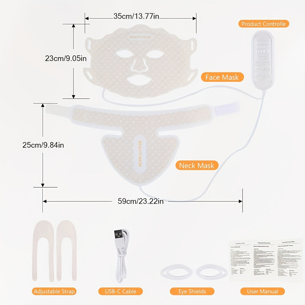 Soft Silicone LED Red Light Mask with Remote Color, Brightness and Time Controls, Listed 650nm and 850nm Wavelengths for Face, Neck and Chest Beauty Routines