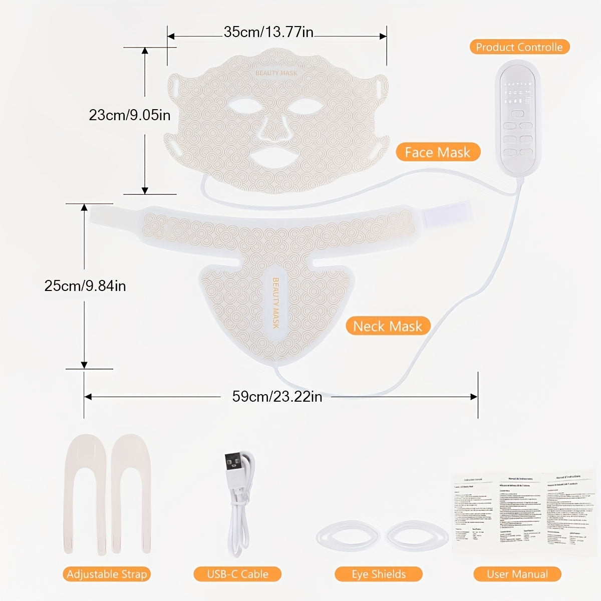 Soft Silicone LED Red Light Mask with Remote Color, Brightness and Time Controls, Listed 650nm and 850nm Wavelengths for Face, Neck and Chest Beauty Routines