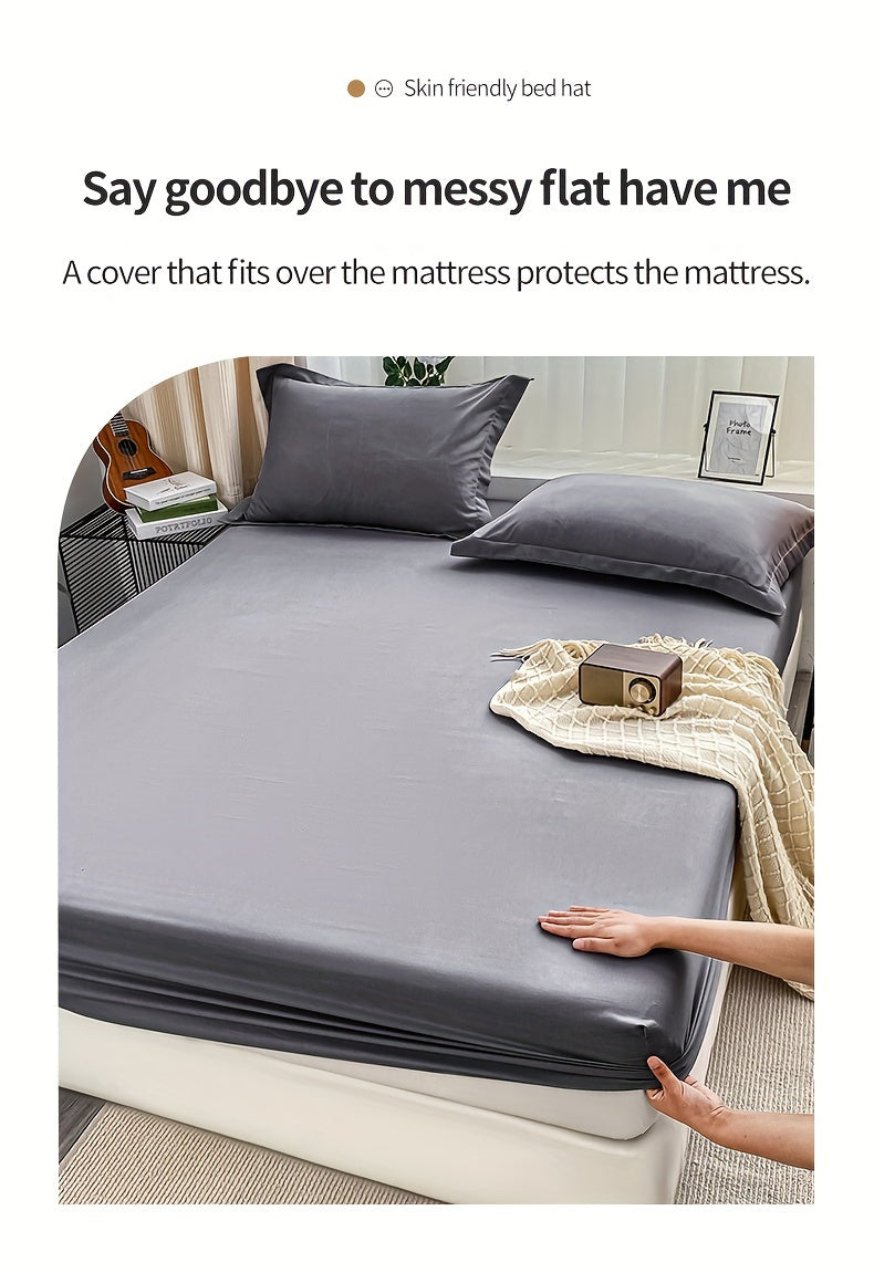 Three-Piece Solid Fitted Sheet and Pillowcase Set, One Soft-Feel Mattress Sheet with Two Pillowcases in Ten Size Labels and Six Colors for Home Bedrooms