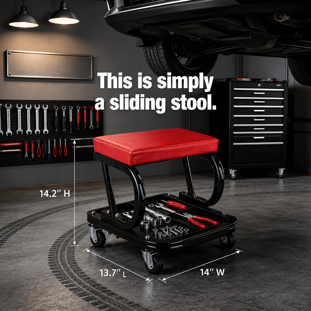 Wheeled Mechanic Creeper and Sliding Stool Options in Red or Grey, Foldable 3-in-1 Crawler or Non-Foldable Model for Garage Work Planning