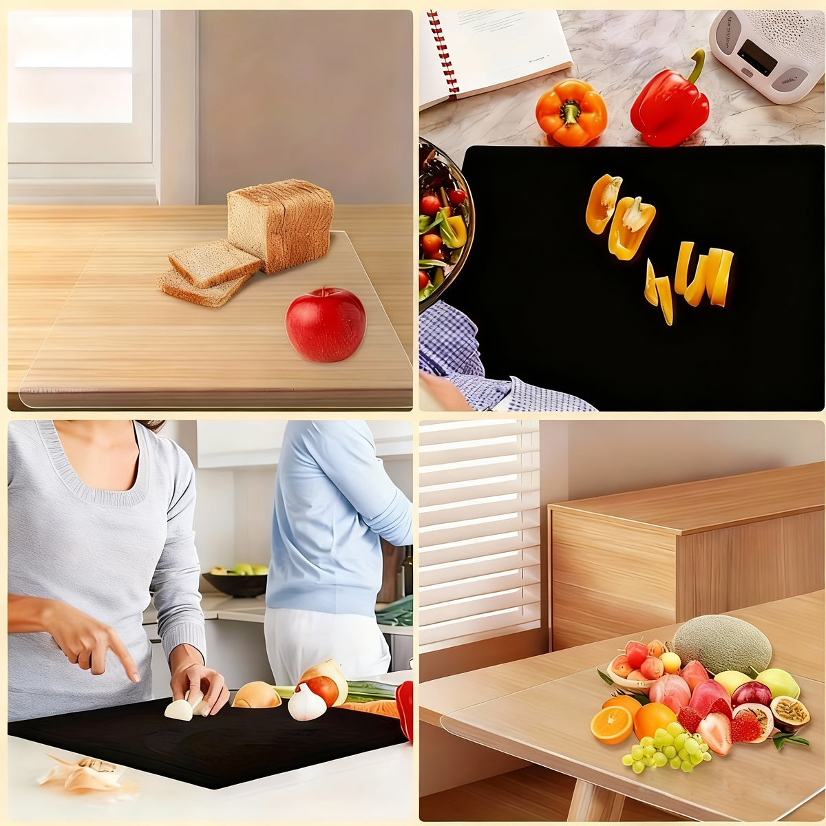 Black Cutting Board with Counter Lip, PET Kitchen Prep Board with Listed 2cm Edge and Four Non-Slip Pads for Countertop Slicing and Everyday Food Preparation
