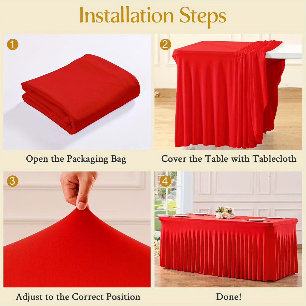 Elastic Polyester Table Cover with Wave Fold Skirt Styling, 4ft or 6ft Table Size Labels in Five Colors for Wedding Buffets, Birthday Parties and Banquet Displays