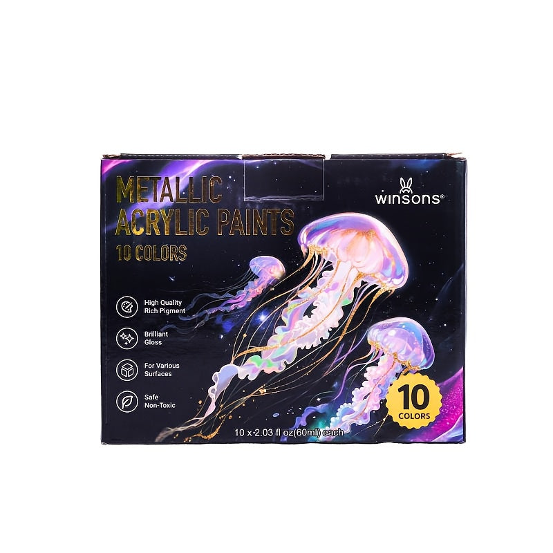 Pearlescent Acrylic Paint Set with Ten-Color Metallic or Upgraded Options, Listed 2.03oz Size for DIY Hand Painting, Decorative Art and Texture Craft Projects