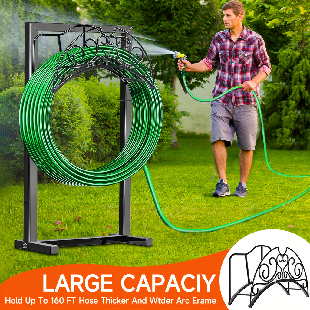 Freestanding Garden Hose Holder by LOVFEN, Detachable Metal Hose Stand with Listed Four-Anchor Base for Outdoor Lawn, Yard and Watering Supply Organization