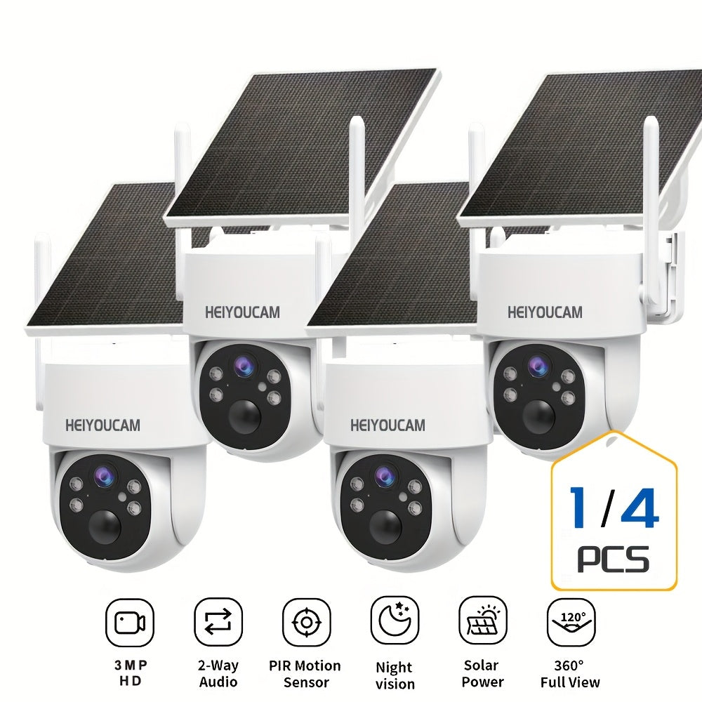 3MP Solar WiFi Security Camera with Human Tracking, Color Night Vision, Two-Way Talk, Siren and Spotlights for Outdoor Monitoring, Standard or 4-Piece Options
