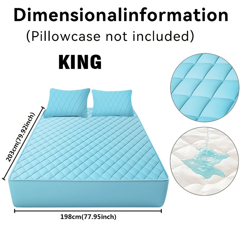 Fitted Mattress Protector with Listed 9–15 Inch Pocket Range, Single Solid-Color Bed Cover in Twin, Full, Queen and King Sizes with Nine Color Labels