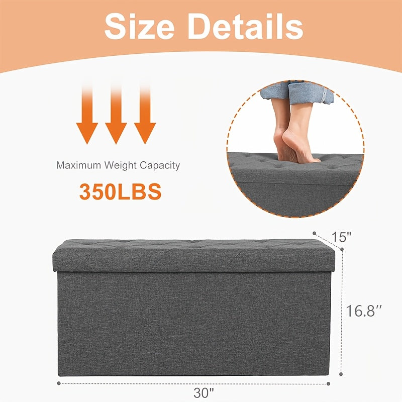 Padded Storage Ottoman Bench with Folding Design, 30IN or 43IN Labels and Faux Leather or Linen-Labeled Color Options for Bedroom, Entryway and Living Room