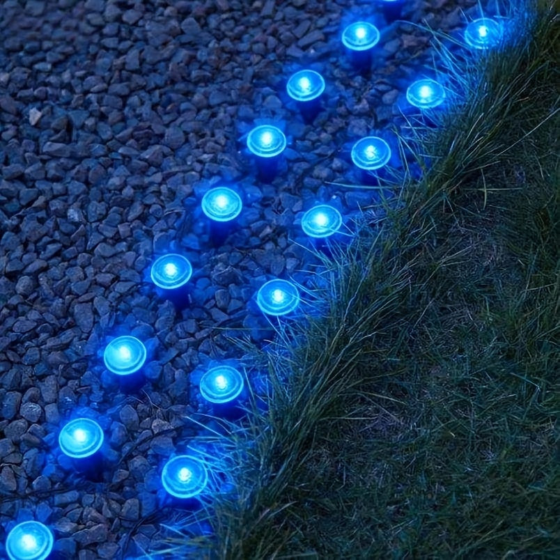 Solar Pathway String Lights with Listed 30 LEDs and Stake Design, Six Warm, White, Purple, Blue, Red and Green Light Options for Patio and Garden Event Decor