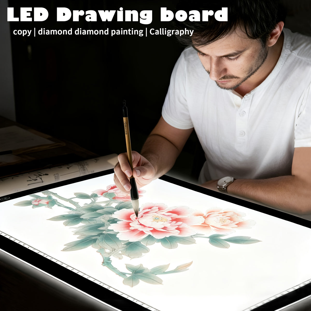 Dual Strip LED Drawing Light Board with Ten-Level Adjustable Brightness and Listed Acrylic Surface, Black Light Pad in Two Sizes for Tracing, Sketching and Diamond Painting