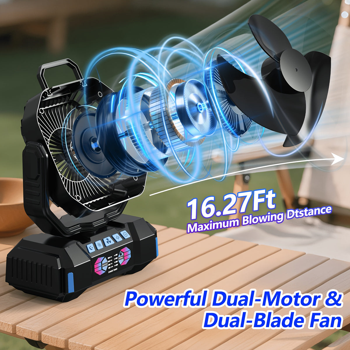 Remote-Control Portable Fan and LED Lamp with Listed 40000mAh Battery, Four Speeds, Five Brightness Levels and Type-C Charging for Camping and Home Airflow
