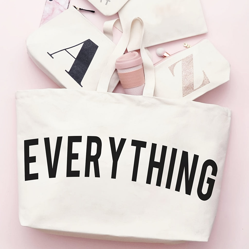 Letter Print Canvas Tote Bag for Women, Large-Capacity Top-Handle Shopping and Commuter Handbag in Multiple Colors for Everyday Errands