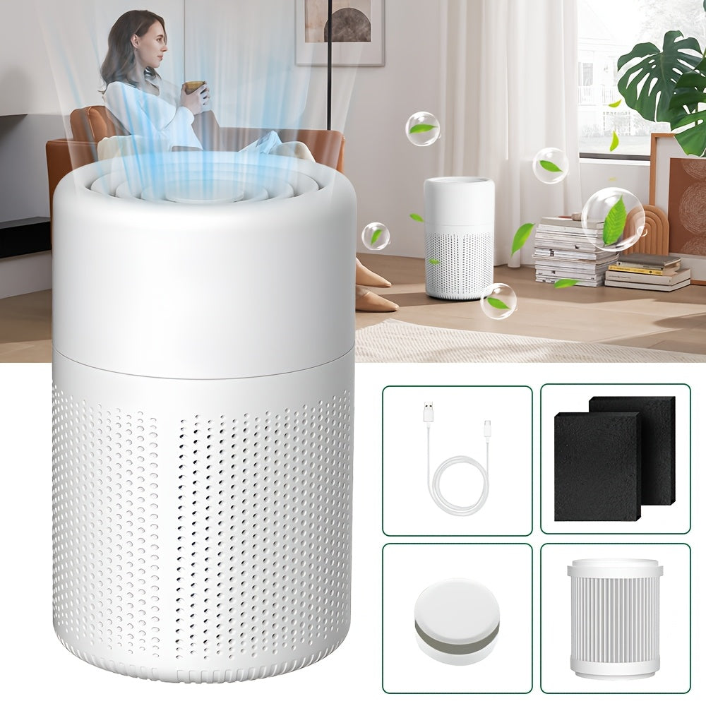 Air Quality Sensor Air Purifier with Listed HEPA 3-in-1 Filtration and Low-Noise Sleep Mode, Compact White Air Cleaner for Bedrooms, Offices and Living Rooms