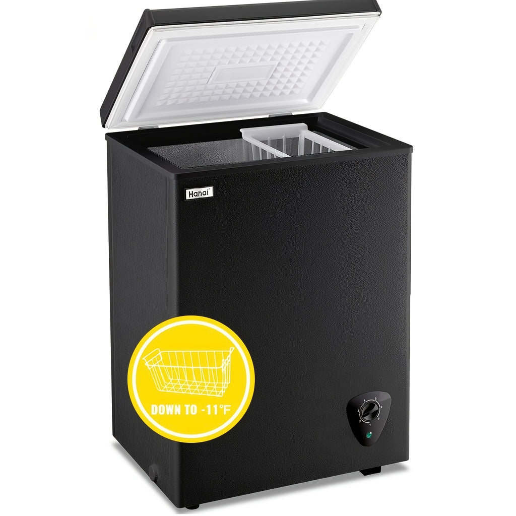 Compact Chest Freezer by WANAI with Seven Temperature Settings, Removable Basket and Top-Opening Hinged Door, WA-Black or WA-White Options for Home Storage