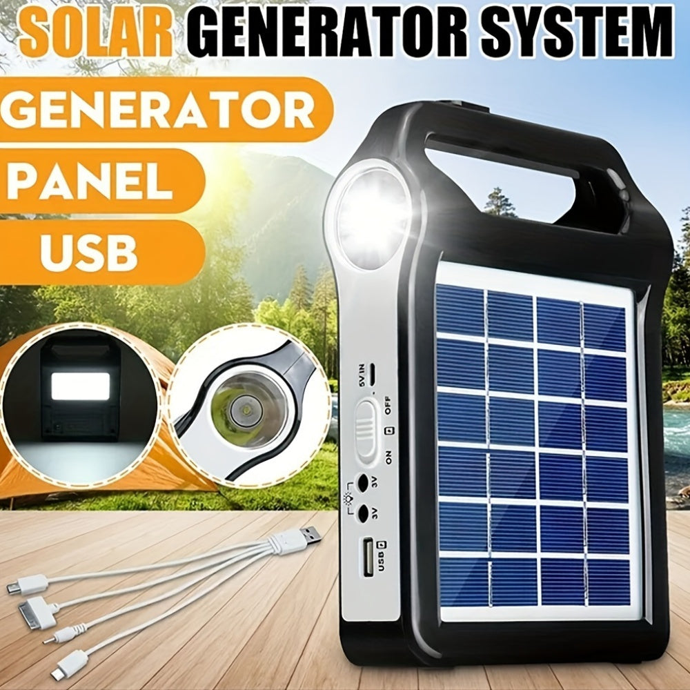 Solar Lighting and Power Storage Kit in Black with Listed Rechargeable Lithium Battery and USB Functions, Portable System for Compatible Small-Device Setups