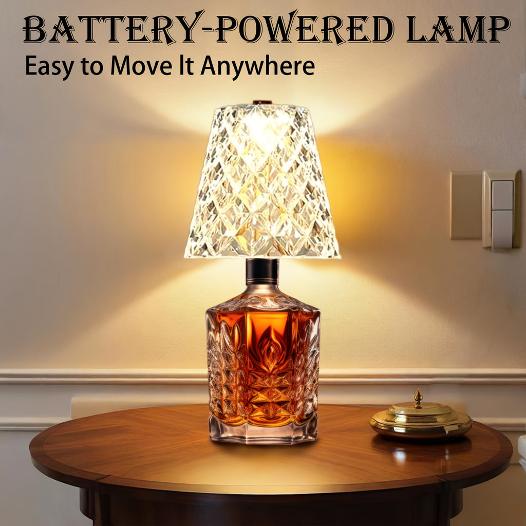 Rechargeable LED Bottle Table Lamp with Dimmable Lighting and Acrylic Lampshade, Crystal Style, Quantity 2 Option for Office and Wine-Themed Decor