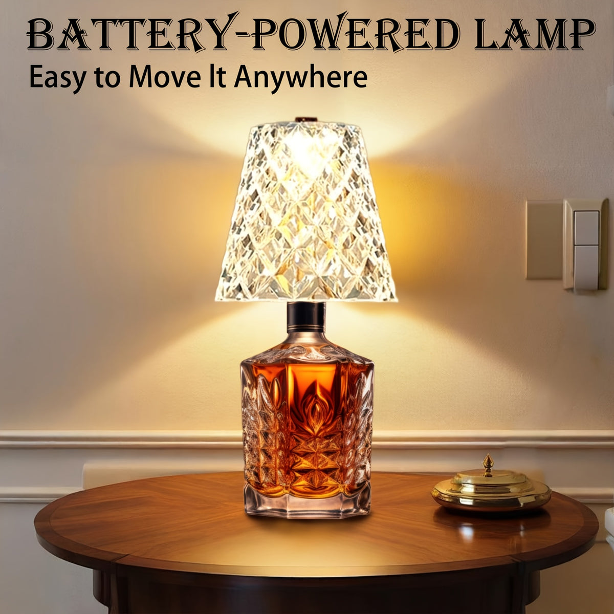 Rechargeable LED Bottle Table Lamp with Dimmable Lighting and Acrylic Lampshade, Crystal Style, Quantity 2 Option for Office and Wine-Themed Decor