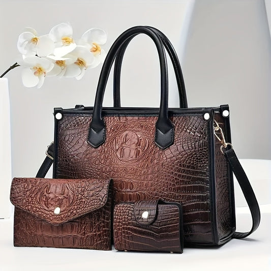 Three-Piece Handbag Set for Women with Shoulder, Crossbody and Tote Styling References, Six Color Options for Summer Outfits and Everyday Carry