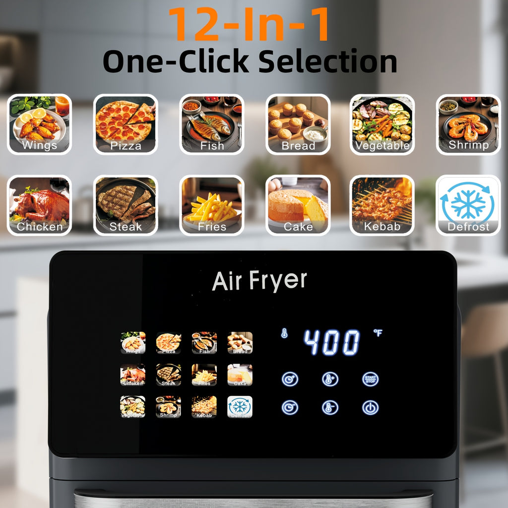 12-in-1 Air Fryer Oven and Grill Combo with Listed 2.64gal Capacity, Glass Viewing Window, Nonstick Basket and Removable Door in Beige or Black