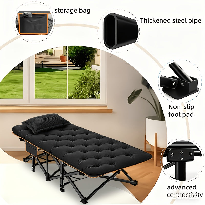 Oversized Folding Camping Cot for Guest Sleeping and Outdoor Lounging, Gray or Black Models with Listed 500, 600 or 700 lb Ratings plus Mini Option Without Mattress