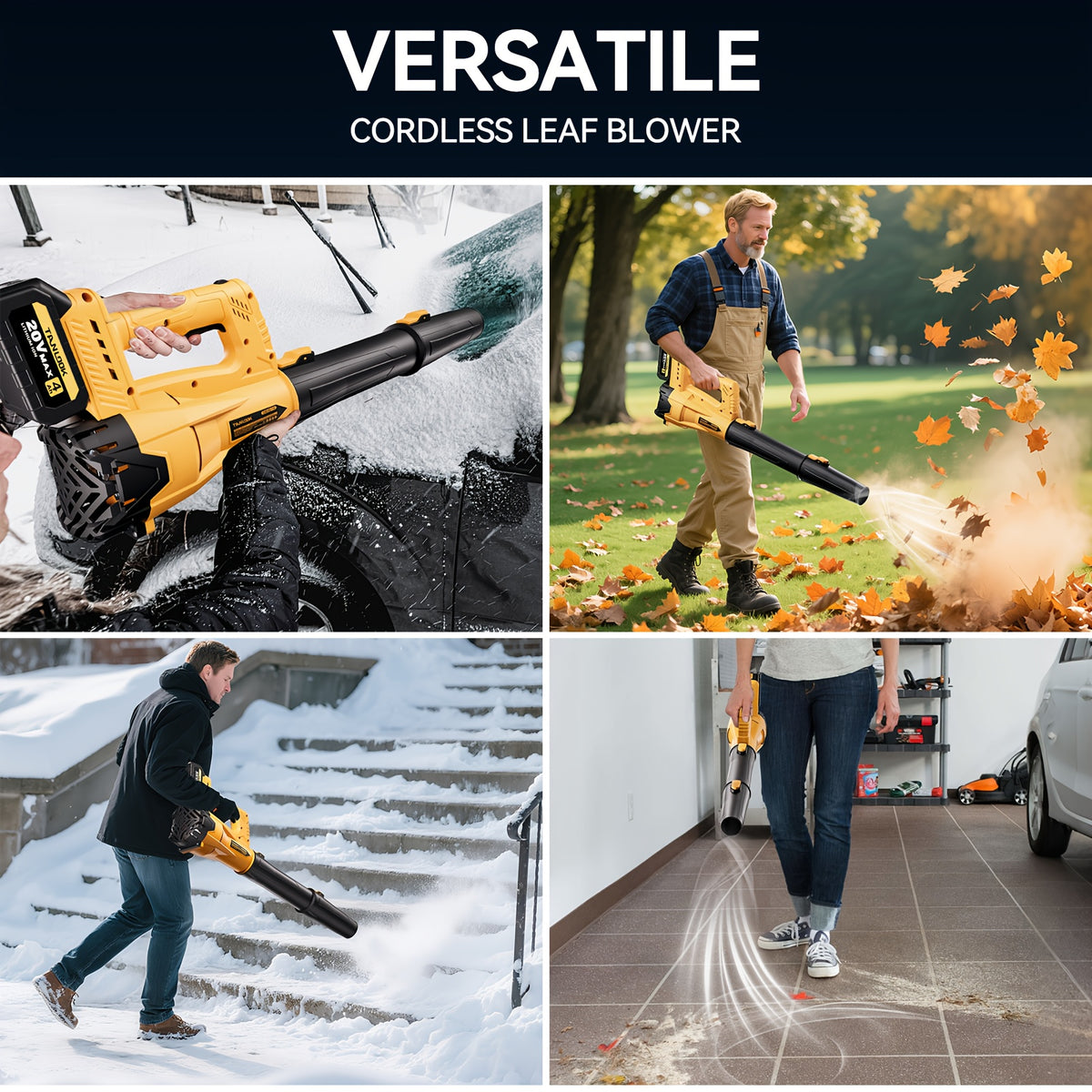 Extended-Nozzle Cordless Leaf Blower, Anti-Slip Handle with Yellow One- or Two-Battery Choices and Selected Six-Speed Models for Lawn, Patio and Yard Cleanup