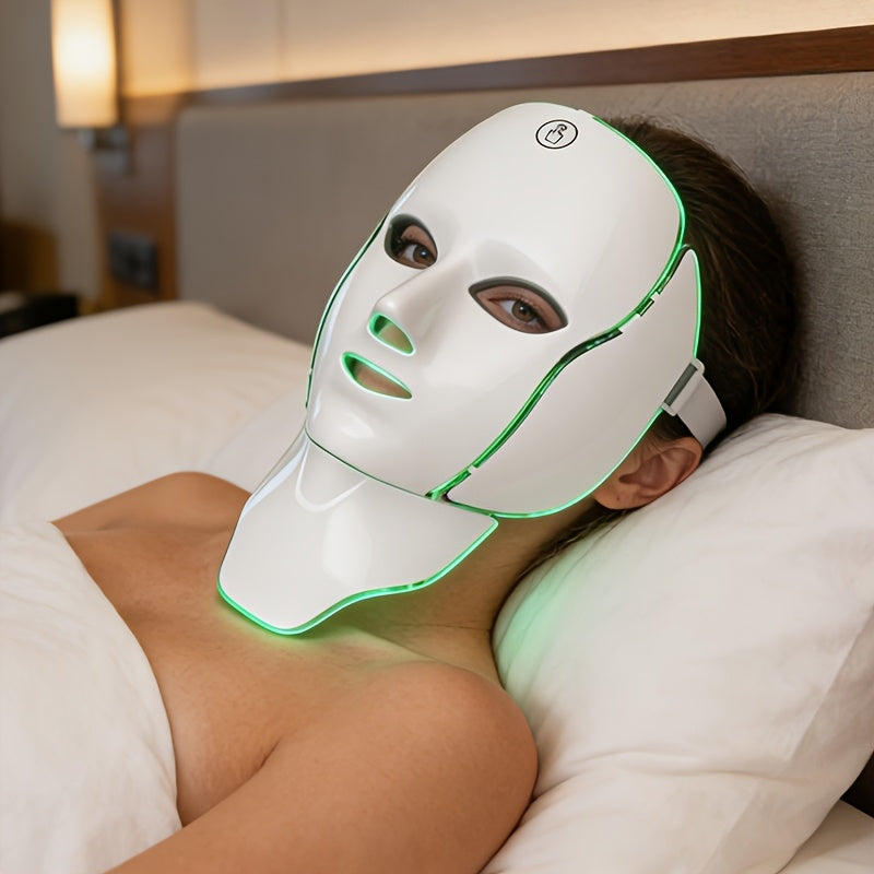 Seven-Color Facial Mask Device with USB Charging, White Face and Neck Beauty Care Instrument for At-Home Skincare Routines and Thoughtful Gifts