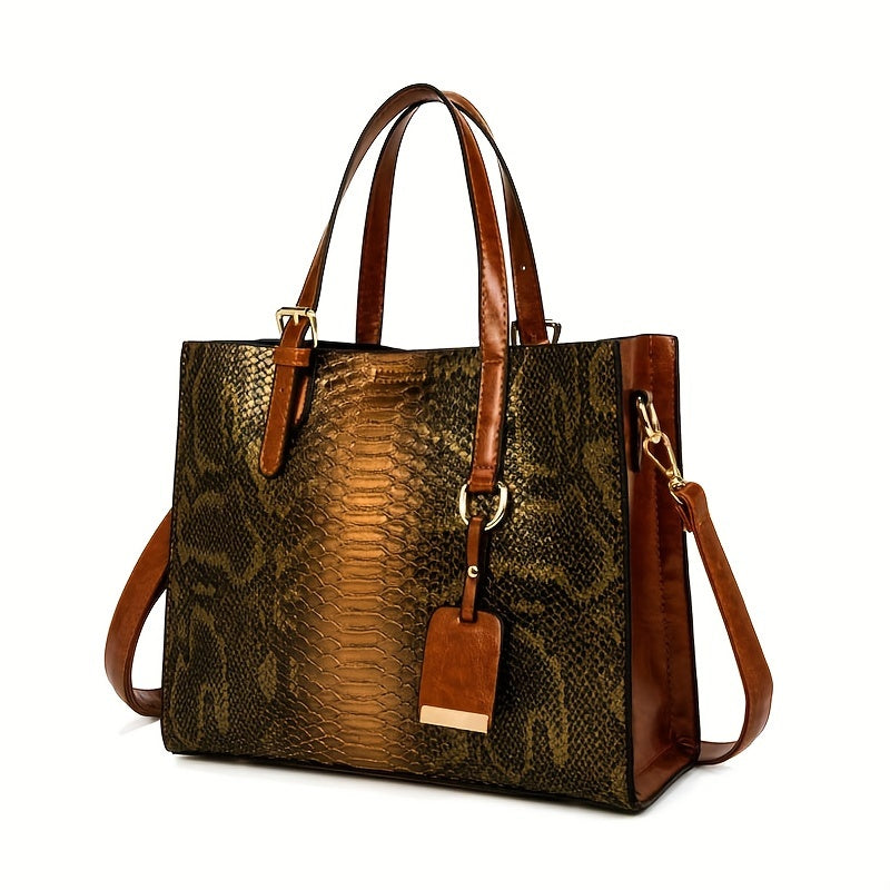 Crocodile-Pattern Handbag Set for Women with Listed Three-Piece Satchel and Tote Styling, Six Color Options for Everyday Outfits, Office and Casual Occasions