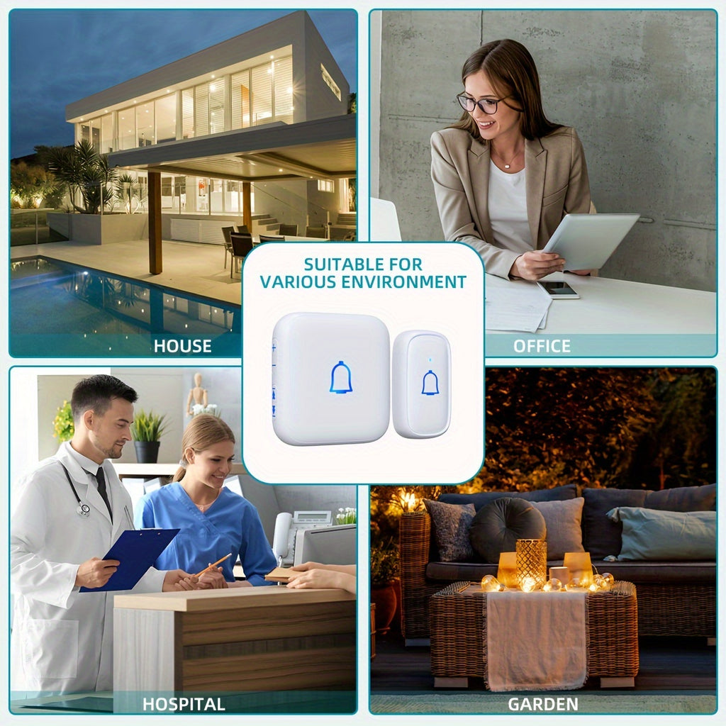 Wireless Doorbell Chime Kit with 1 Button and 2 Chimes, 56 Melodies, 7 Volume Levels and Mute Mode, Listed 1000ft Range for Home and Office