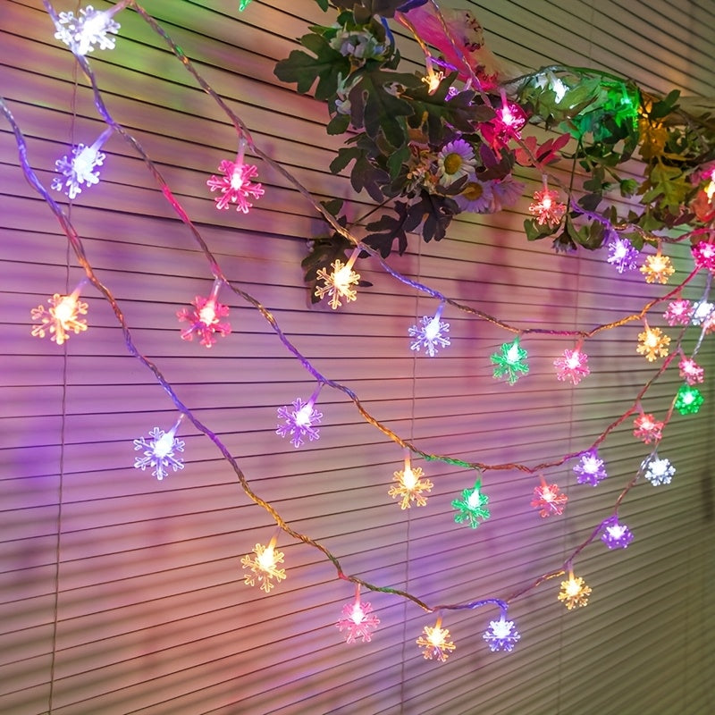 Snowflake LED String Lights for Christmas and Winter Party Decor, Warm White or Multicolor Options with 10, 20 or 40 LEDs, Batteries Not Included