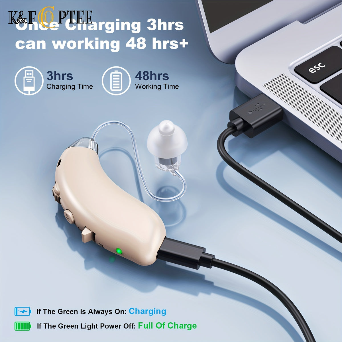 Rechargeable Behind-the-Ear Hearing Aids by K&FCOPTEE in Brown, Listed Pair with Three Frequency Modes, Four Volume Levels, Six Domes and Two USB Cables