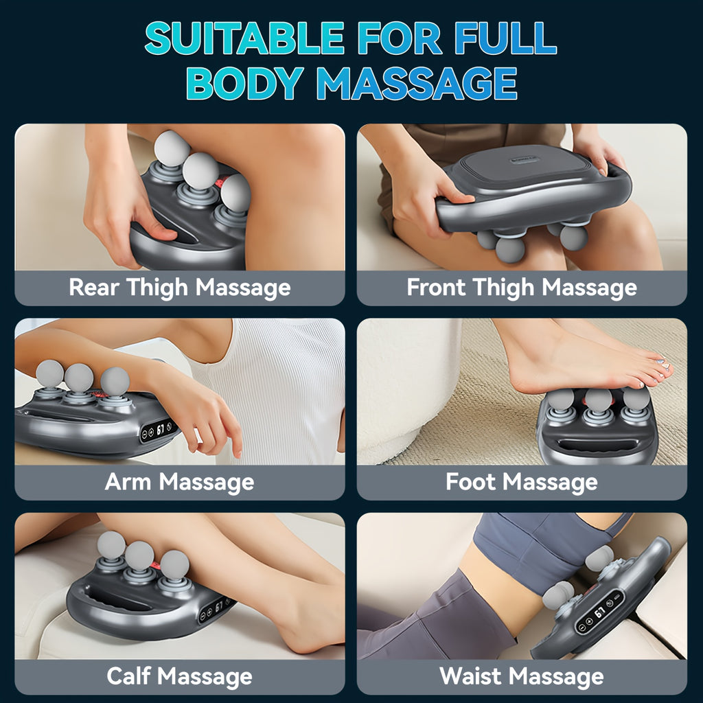 Six-Head Tapping Massager with Listed USB Rechargeable Design, Handheld Multi-Head Vibration Massage Device in White or Grey for Home Personal Care and Gifts