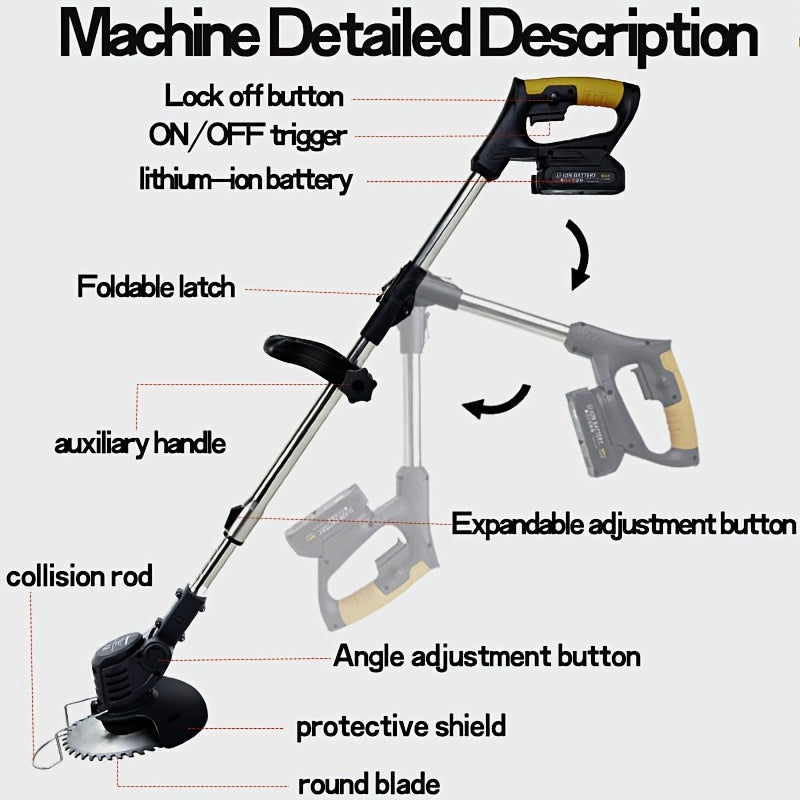Electric Grass Trimmer Kit with Listed 21V Battery Power, Black or Green Cordless Garden Tool Options with Charging Accessories and Three or Four Blade Configurations