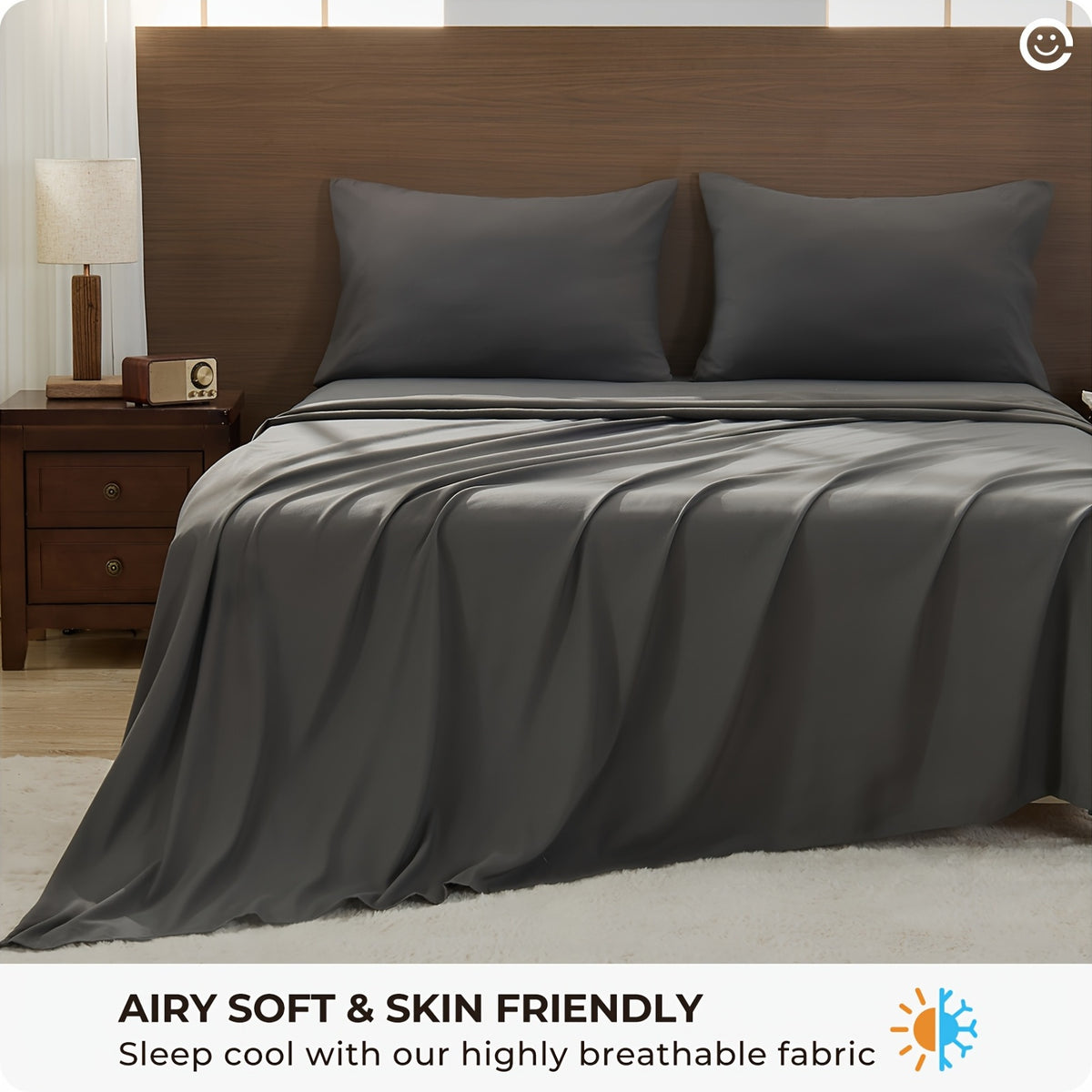 Four-Piece Cooling Sheet Set with Listed Extra Deep Pockets, Soft Wrinkle-Resistant Bedding in Twin, Full, Queen, King and California King Size Options