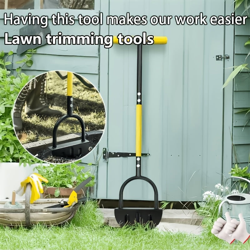 Serrated Manual Lawn Edging Shovel with Handle and Step-Edge Design Reference, Hand-Operated Garden Border Cutting Tool in Manual Trimmer Option