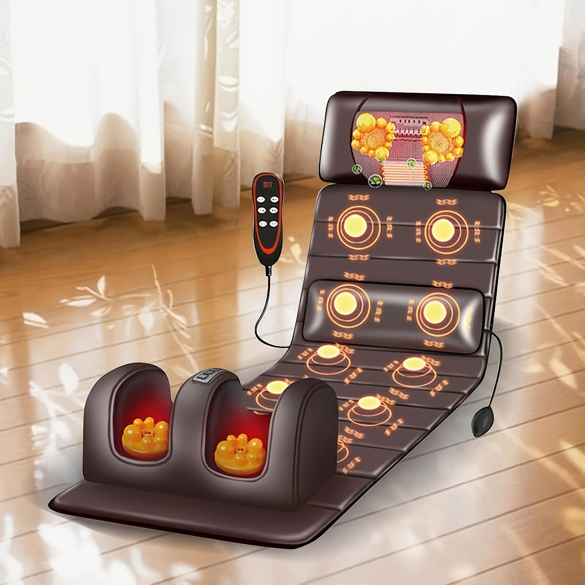 1 Set Of Large Brown Full Body Heating Massagers, 2 Styles Of PU Material, with Neck And Foot Devices And Massage Headrest, Lumbar Pillow, Timer, Comfortable And Wear-resistant, Non-slip Bottom, Easy to Store, Suitable for Home, Office Take A Nap