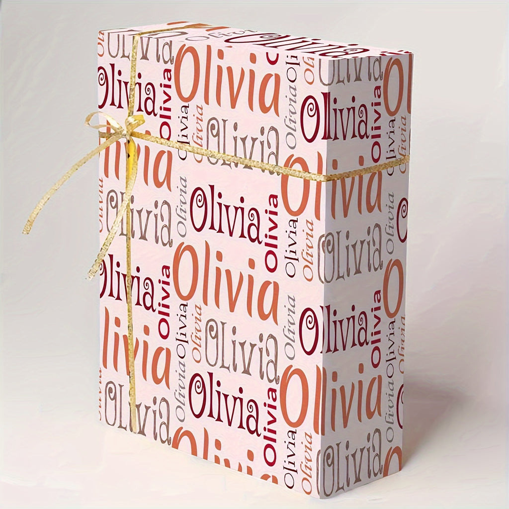 Personalized Name Gift Wrapping Paper with Color-Block Art Font Design, Approximately 58 x 22.8 Inches per Roll, Five Color Labels and One- or Five-Roll Options
