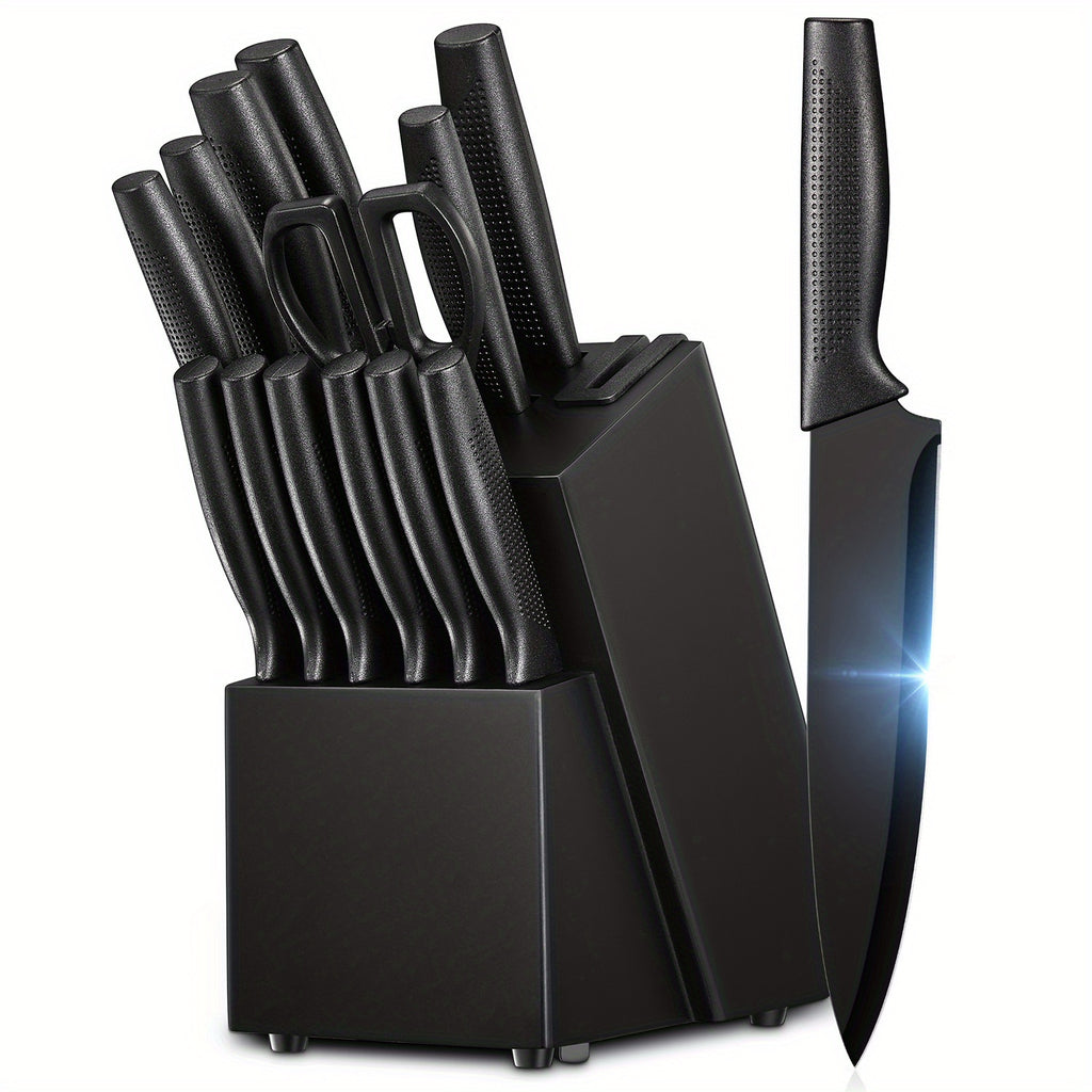 Black Cooking Knife Set with Fruit Knife Small Set or Stainless Steel Kitchen Large Set Options for Slicing, Dicing and Everyday Home Meal Preparation