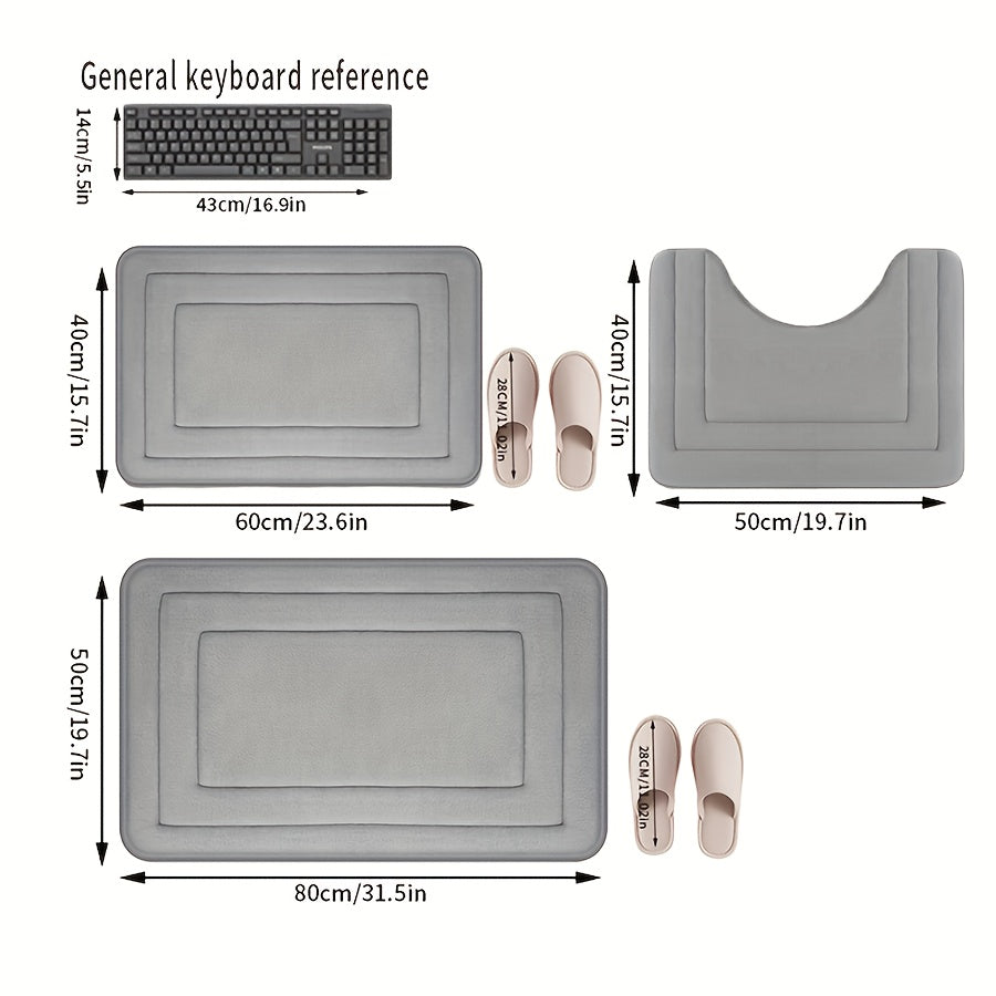 Polyester Bath Mats 3-Pack with Listed 610gsm Knit Fabric, Soft Absorbent Bathroom Rug Set in Six Colors for Sink, Tub and Shower-Side Floor Spaces