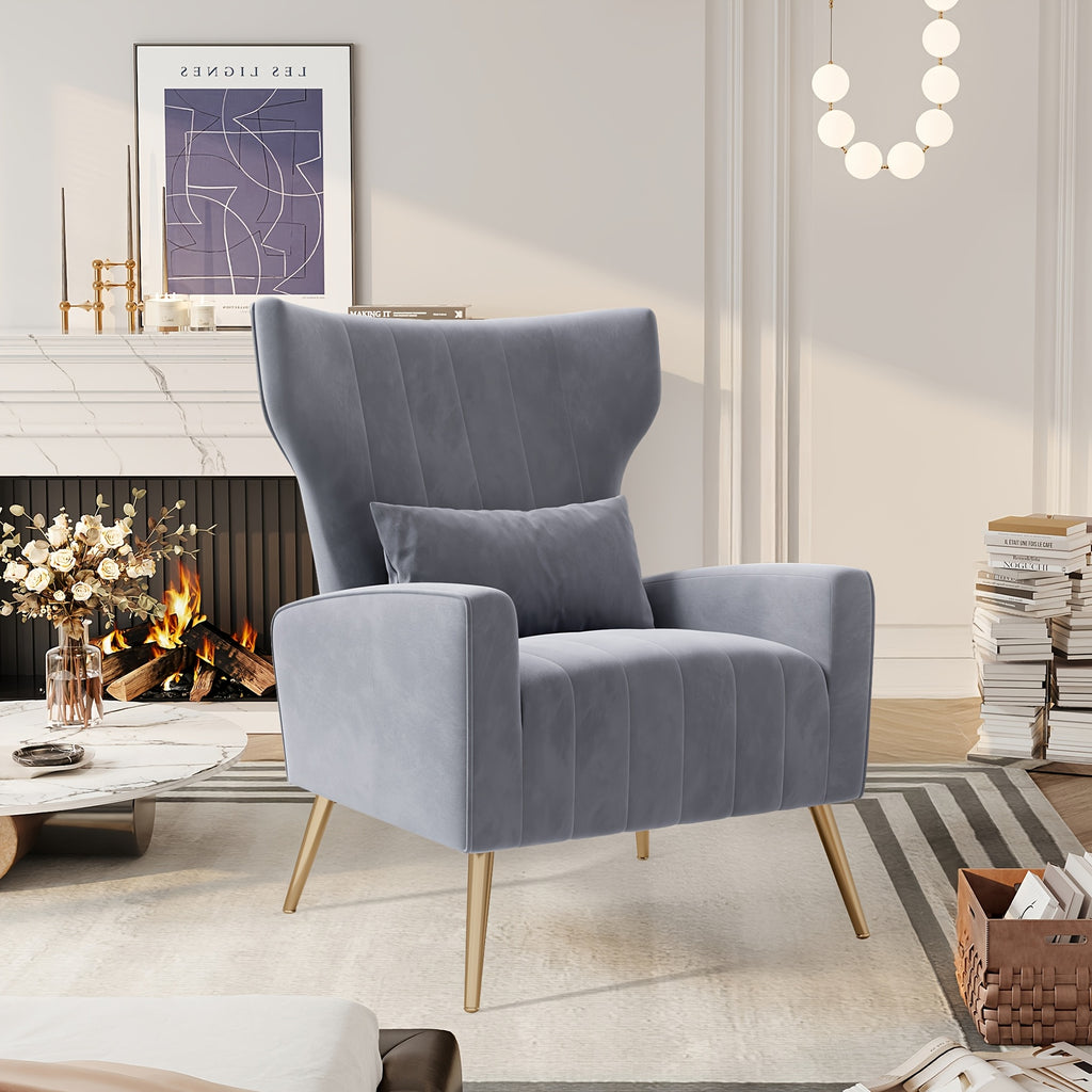 Velvet Accent Armchair with Metal Legs and Spring Support, Sponge-Filled Mid-Century Modern Reading Chair for Living Room and Cozy Seating Corners