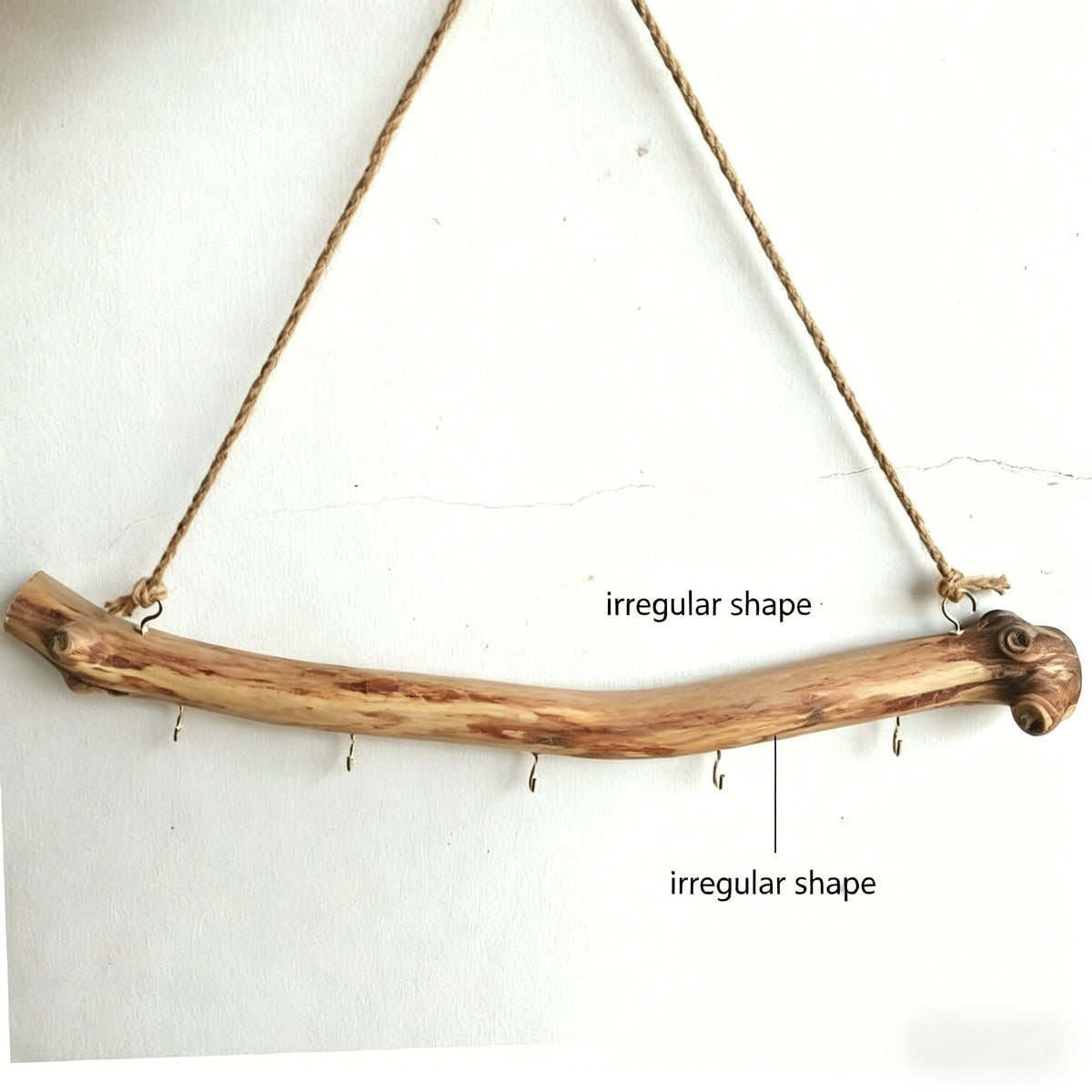 Driftwood Jewelry Wall Organizer with Five Metal Hooks, Approximately 36cm Natural Branch Necklace and Bracelet Rack for Rustic, Boho and Farmhouse Room Displays