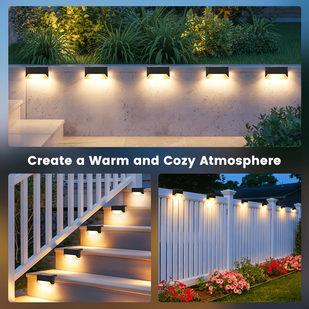 Solar LED Deck Light Multipack with Automatic On-Off, 32 or 64 Piece Options in Black, White or Brown for Patio, Fence, Outdoor Stair and Garden Decoration