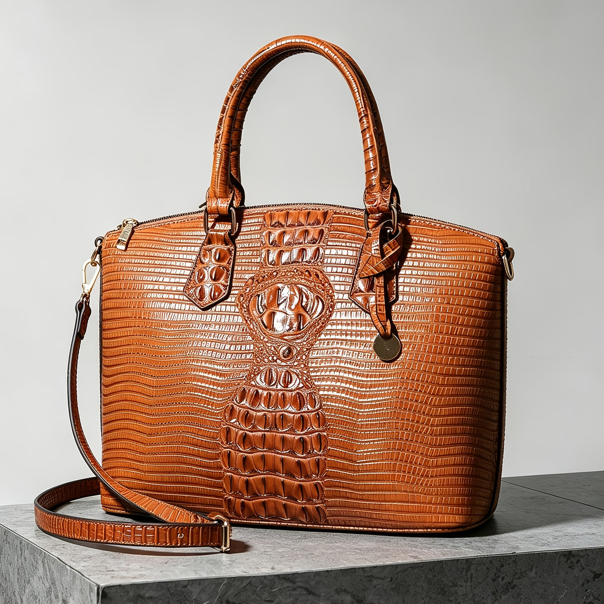 Crocodile-Design Work Handbag for Women with Detachable Shoulder Strap and Zipper Closure, Spacious Crossbody-Style Purse for Office and Everyday Wear