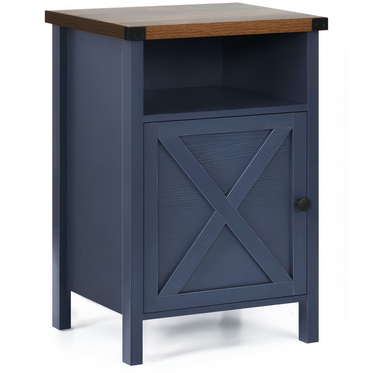 Farmhouse Nightstand by OAKSTEAD with Barn Door and Shelf, Five Colors and Single or Two-Table Packs for Bedside Essentials, Living Room and Entryway Storage