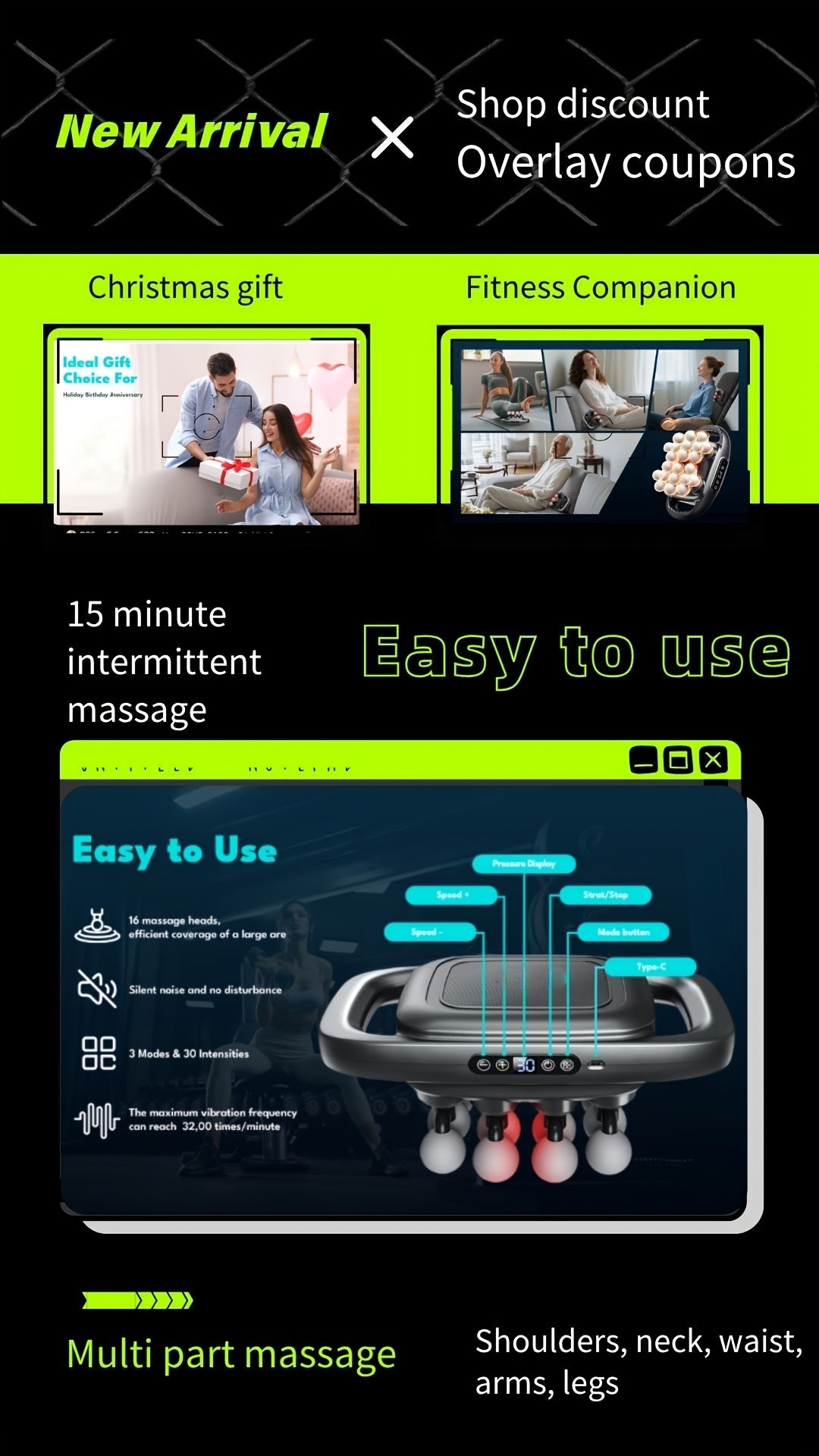 Multi-Node Massage Gun with Nine Intensity Levels and Nine Modes, Cordless Percussion Design in D-16 White, A-12 Gray or C-22 Gray Model Options