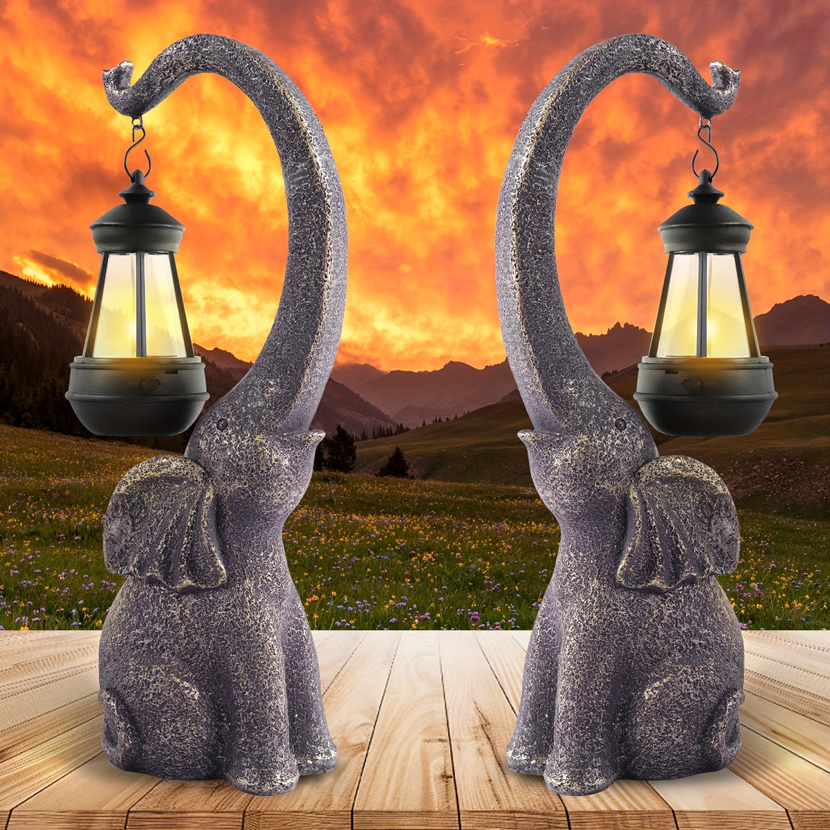 Solar Elephant Garden Statues with LED Light References, Two-Piece Option for Courtyard and Lawn Decoration, Animal Sculpture Housewarming Gifts for Garden Lovers